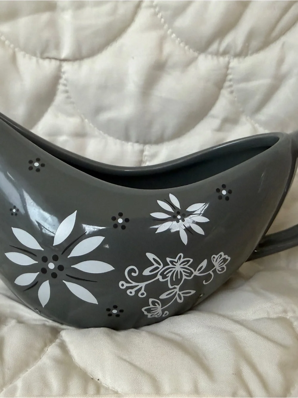 Gray Floral Ceramic Gravy Boat